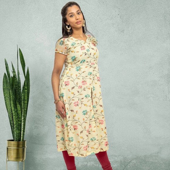 Light Ivory Printed Women's Kurta | Muvvas Boutique - Picture 3 of 5
